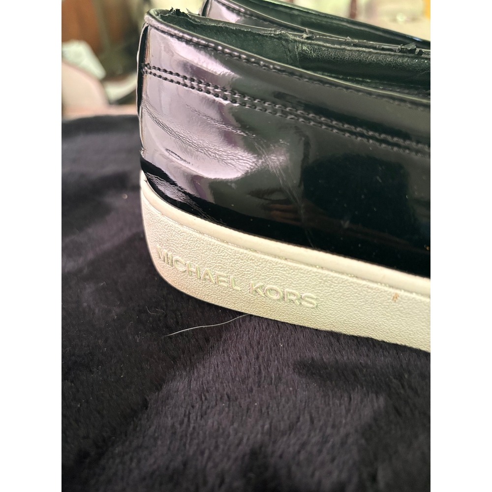 Michael Kors Black Patent Crystal Buckle Slip On Sneakers HL16H Womens 9.5M - Picture 3 of 6